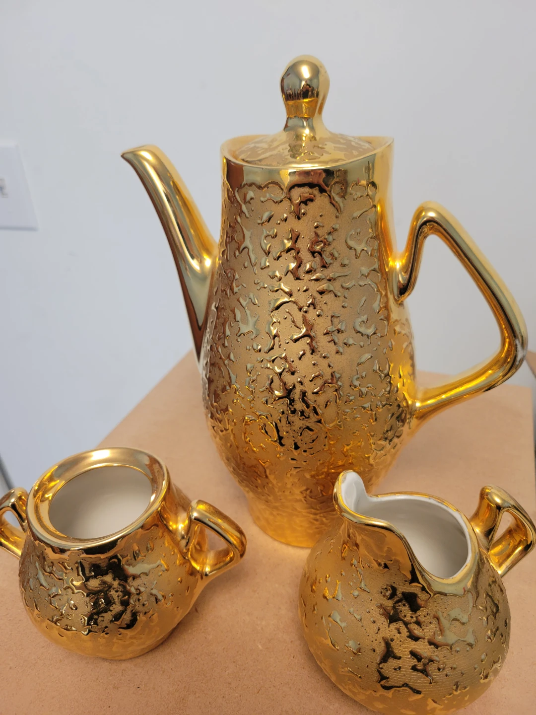 Gold Tone Teapot Creamer Sugar Bowl Set