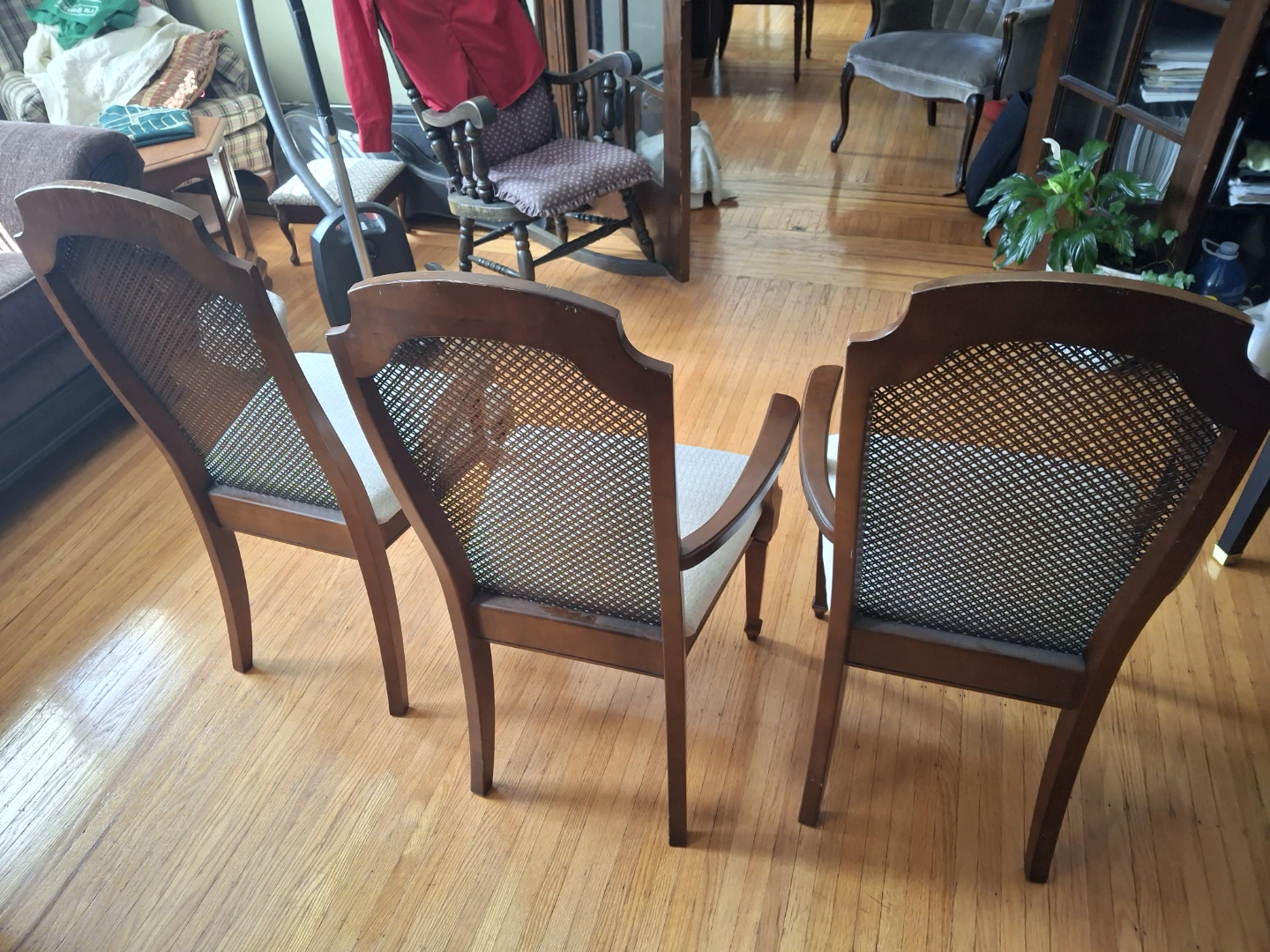 Set of 3 Wood & Cane Dining Chairs - photo 5