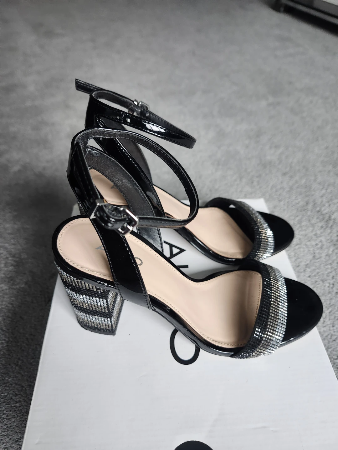 ALDO Black Patent Block Heels with Rhinestone Embellishments - photo 2