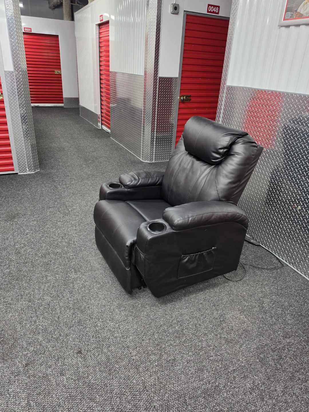 Black Faux Leather Recliner with Cup Holders - photo 4