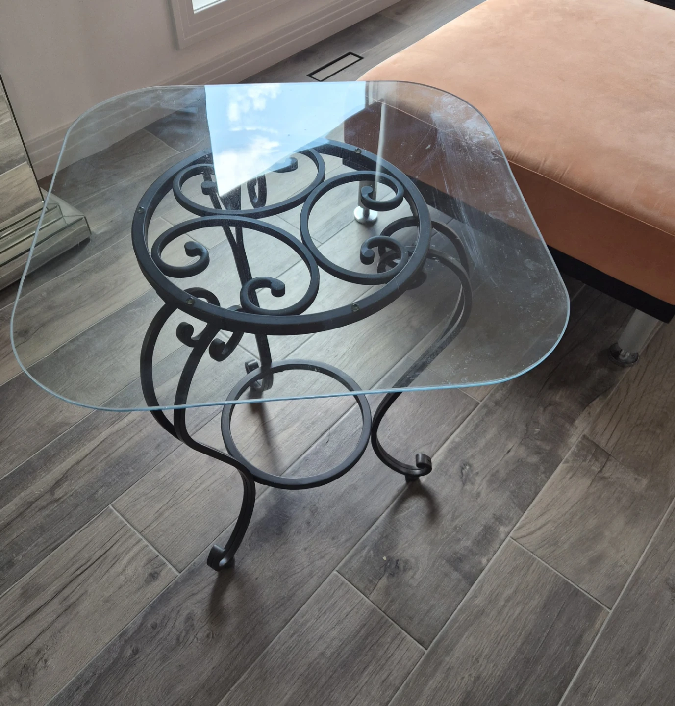 Glass Top Accent Table with Black Metal Base
