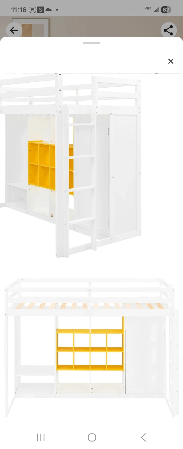White Loft Bed with Storage and Wardrobe - Twin Size
