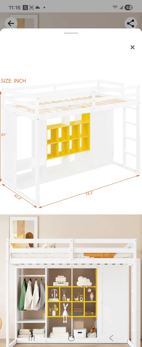 White Loft Bed with Storage and Wardrobe - Twin Size - photo 2