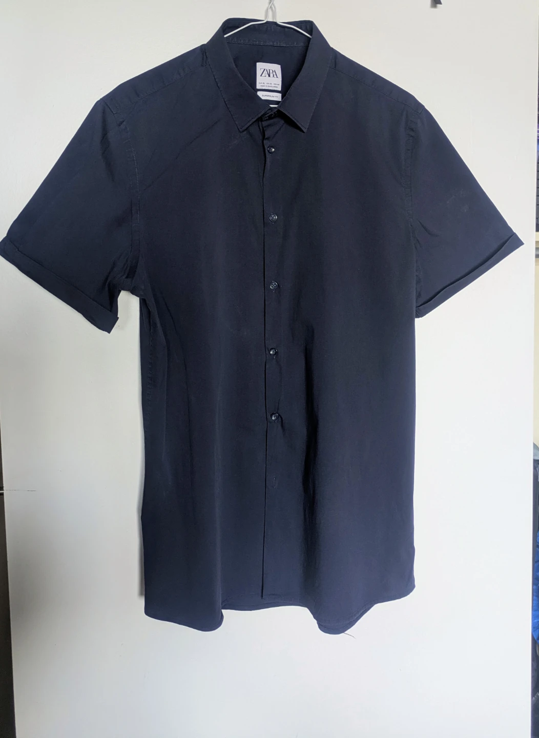 ZARA Men's Short Sleeve Button-Up Shirt - Navy Blue