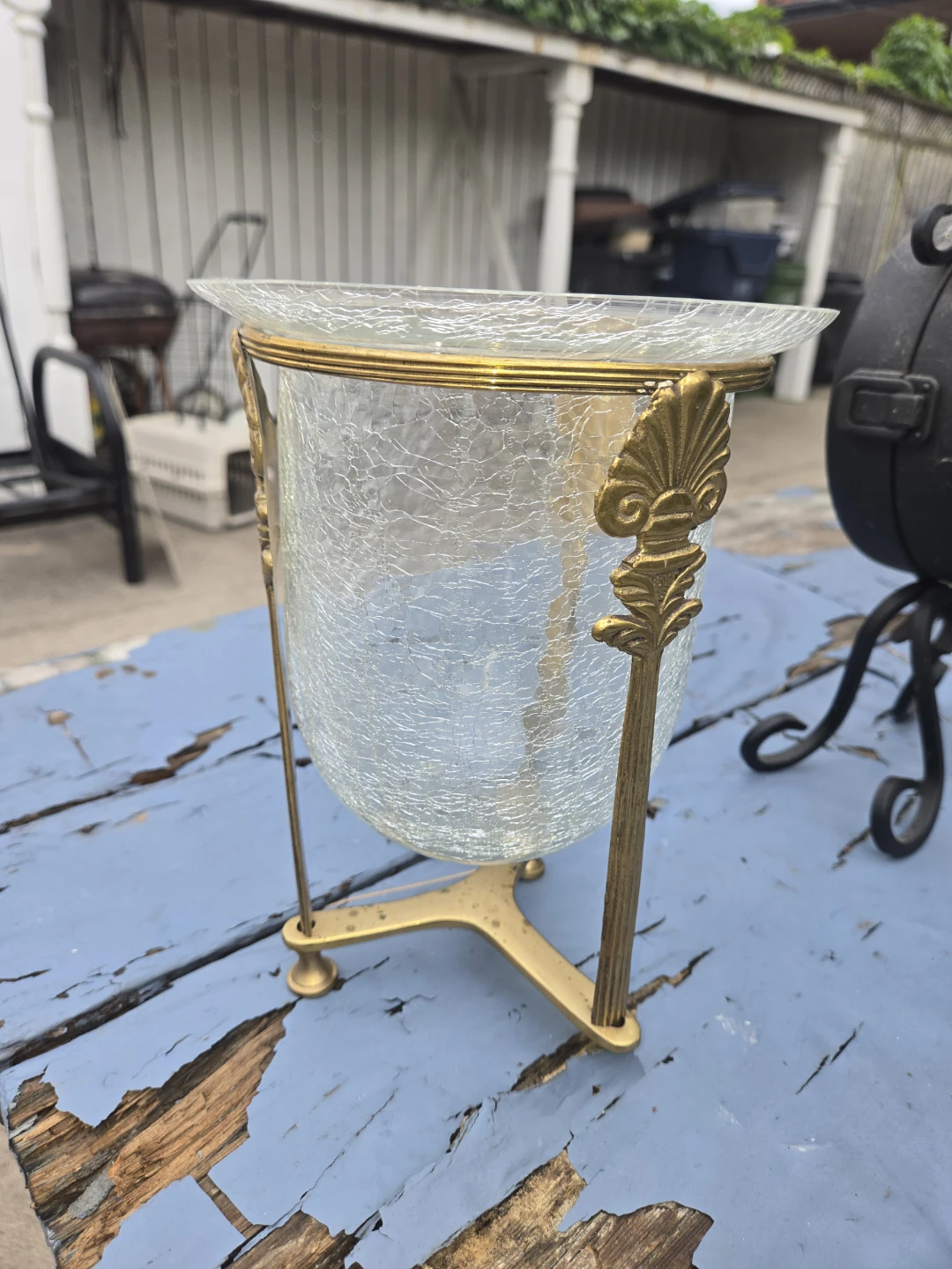 Glass hurricane lamp with brass stand - photo 2