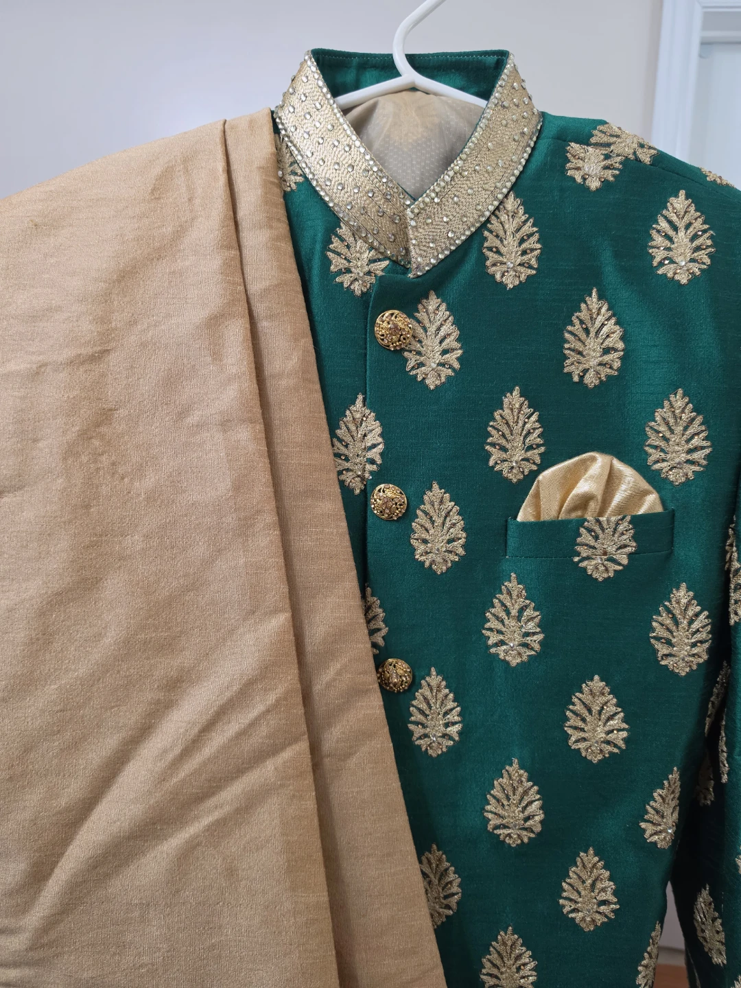 Green Sherwani with Gold Embroidery