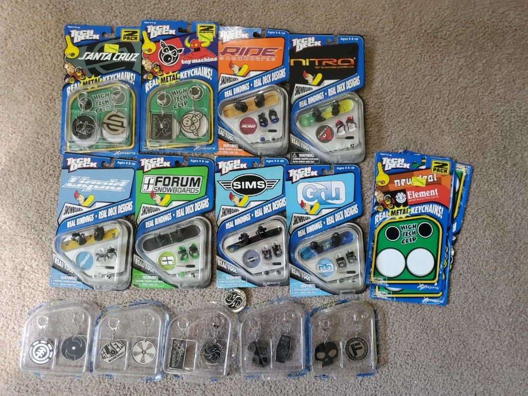 Tech Deck Snowboards and Keychains Lot