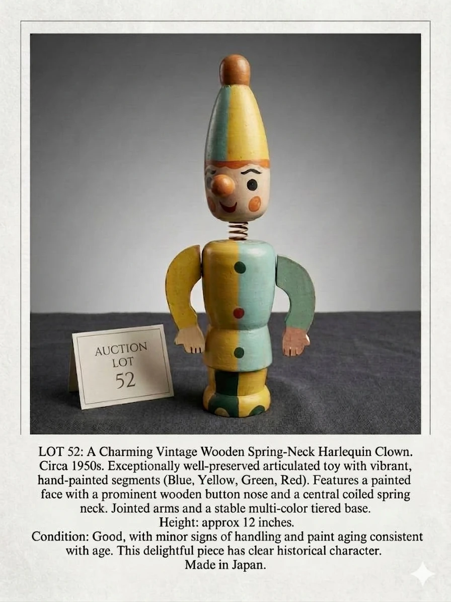 Vintage Mid-Century Hand-Painted Wooden Clown Nodder Bank - photo 2