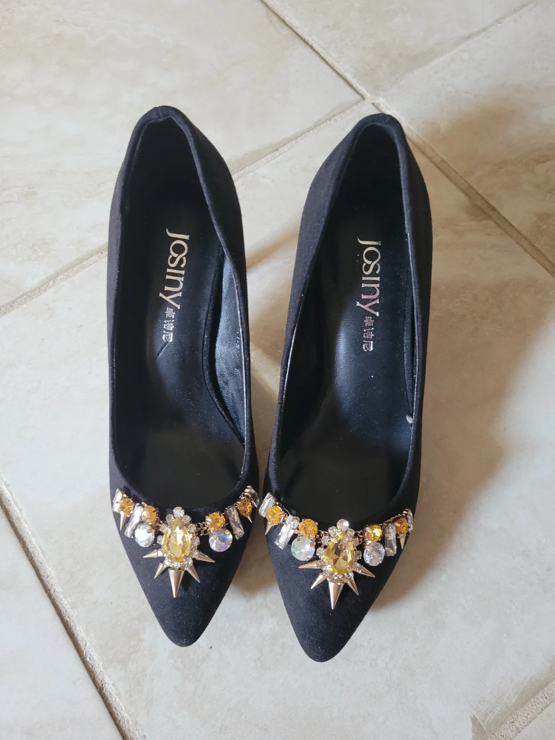 ⚽ Black Embellished Heels Size 220