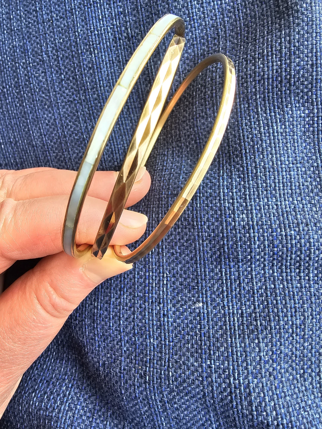 Vintage Set of 3 Bracelets - Gold Tone & Mother of Pearl Inlay