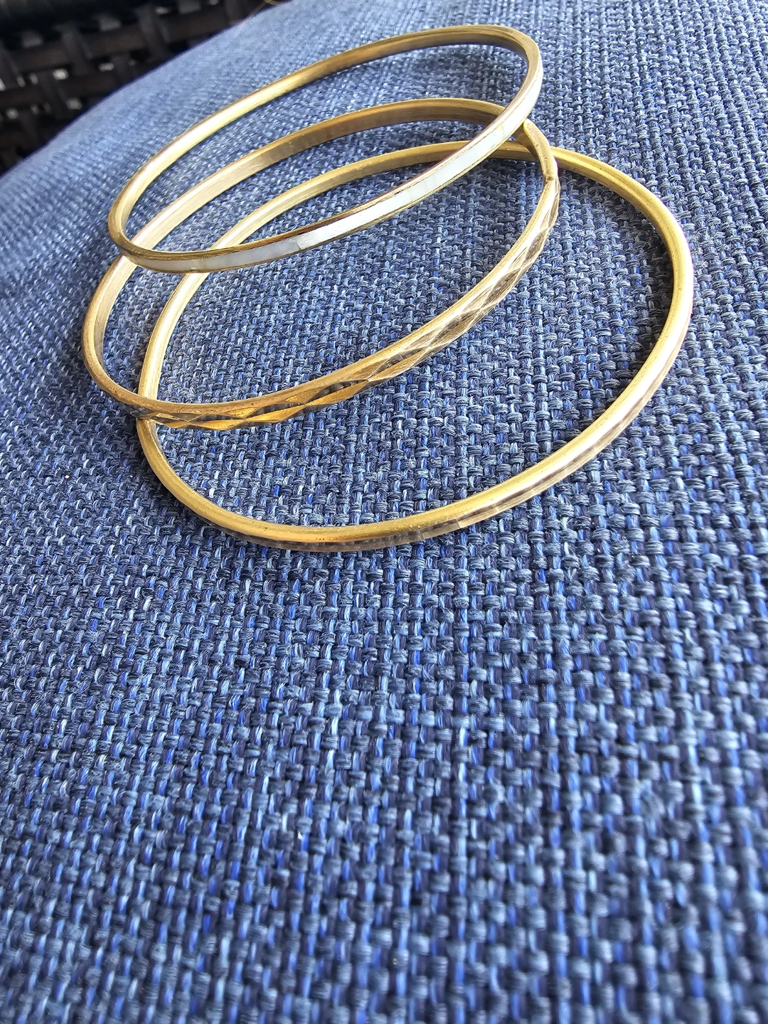 Vintage Set of 3 Bracelets - Gold Tone & Mother of Pearl Inlay - photo 2