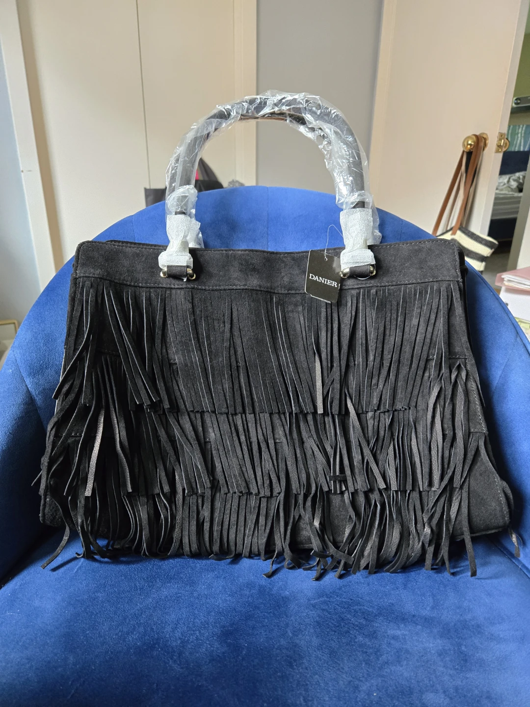 ⚽Danier Black Suede Fringe Tote Bag