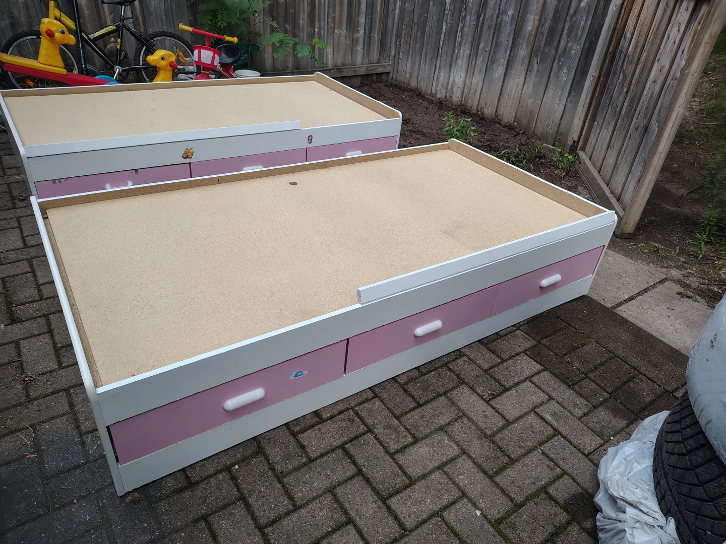 Kids Twin Bed Frame with Drawers - White/Pink - photo 2