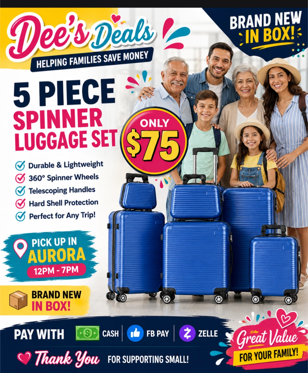 5 Piece Spinner Luggage Set - Brand New In Box!