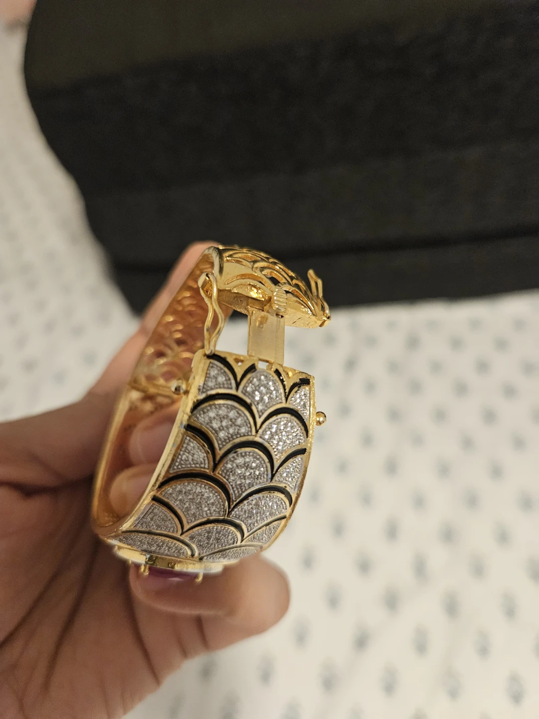 Gold Tone Bangle Bracelet with Pink Stone Accent - photo 5