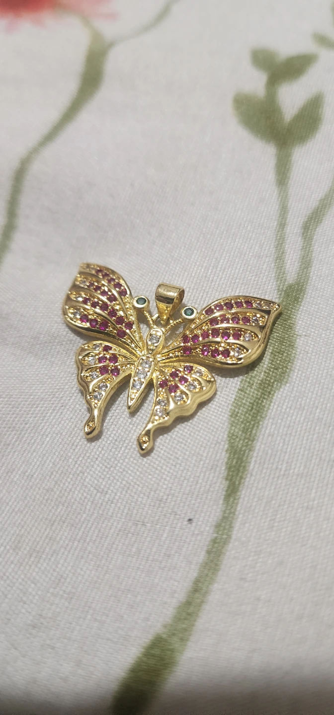 Gold platted  Butterfly Pendant with Pink and Green Stones - photo 2