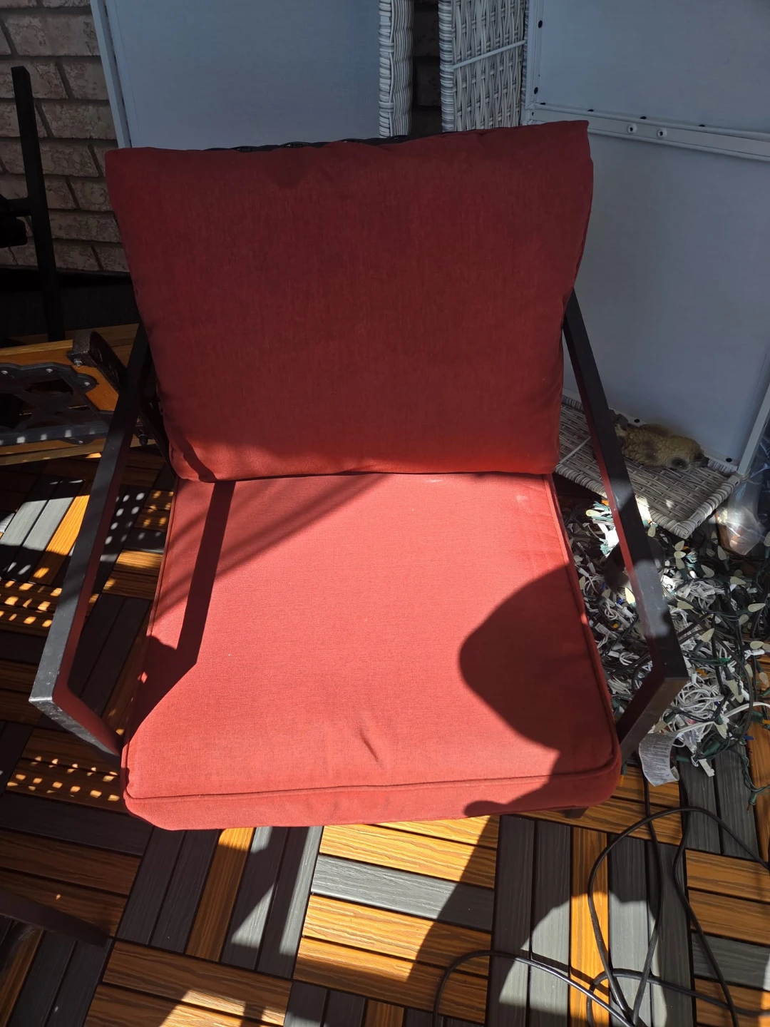 Wicker Outdoor Chair with Red Cushions