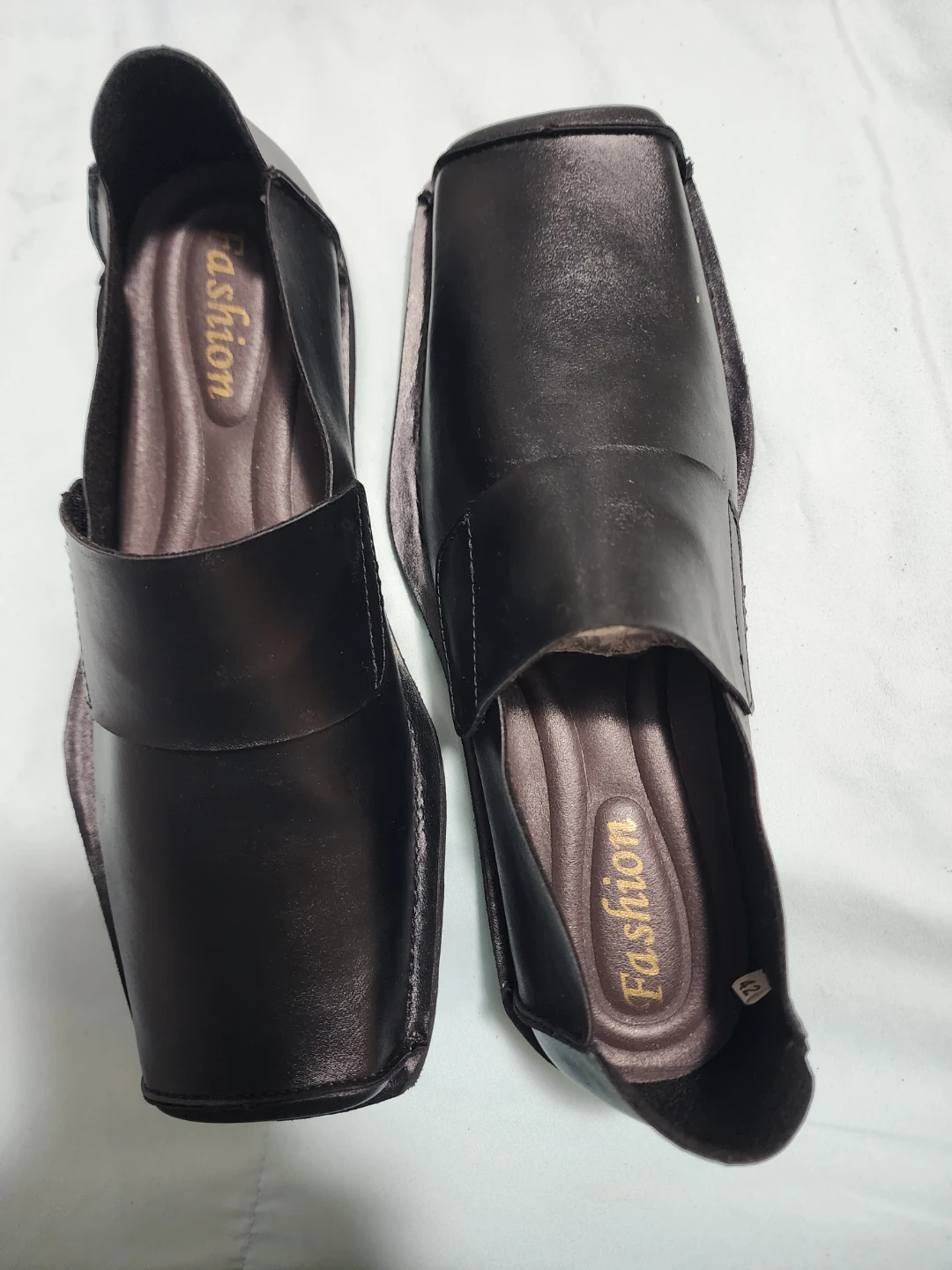 Black Leather Fashion Sandals Size 42 - photo 3