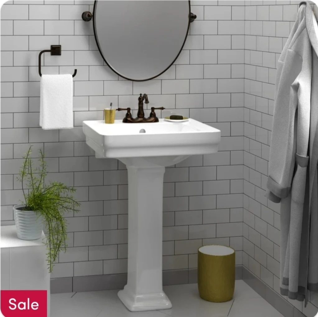 White Pedestal Sink with 4" Centers