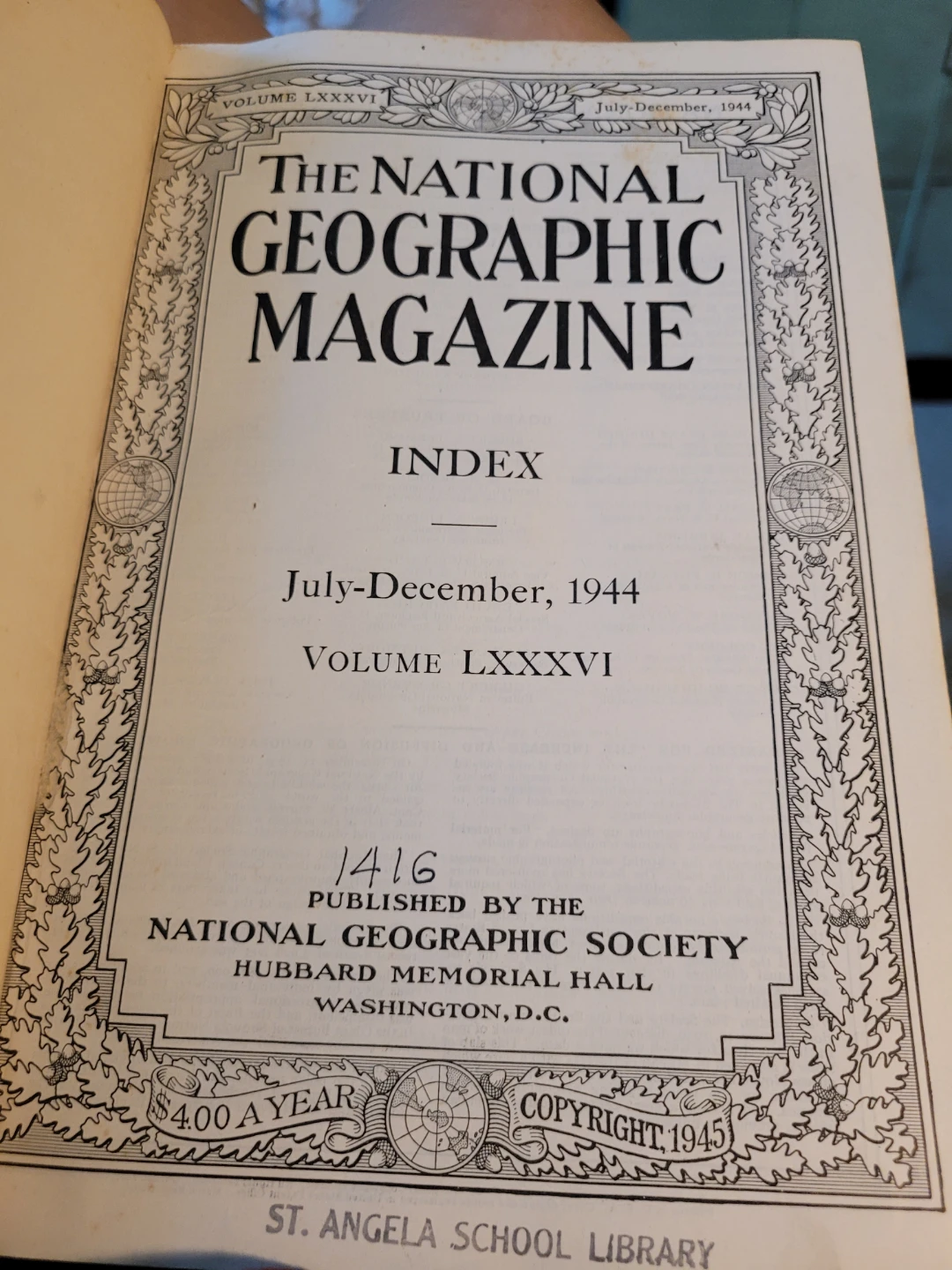 National Geographic Magazine Index July-December 1944