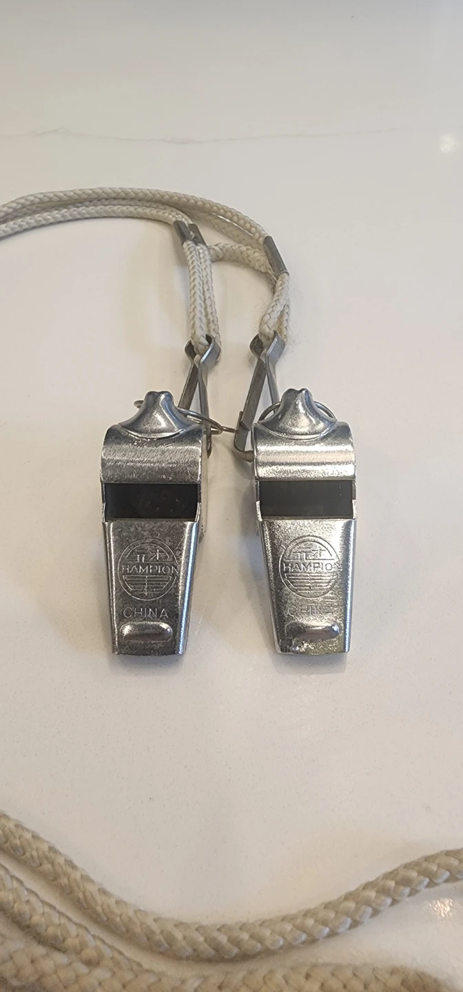Pair of Vintage Hampion Metal Whistles - (Classic Pea & Pealess)