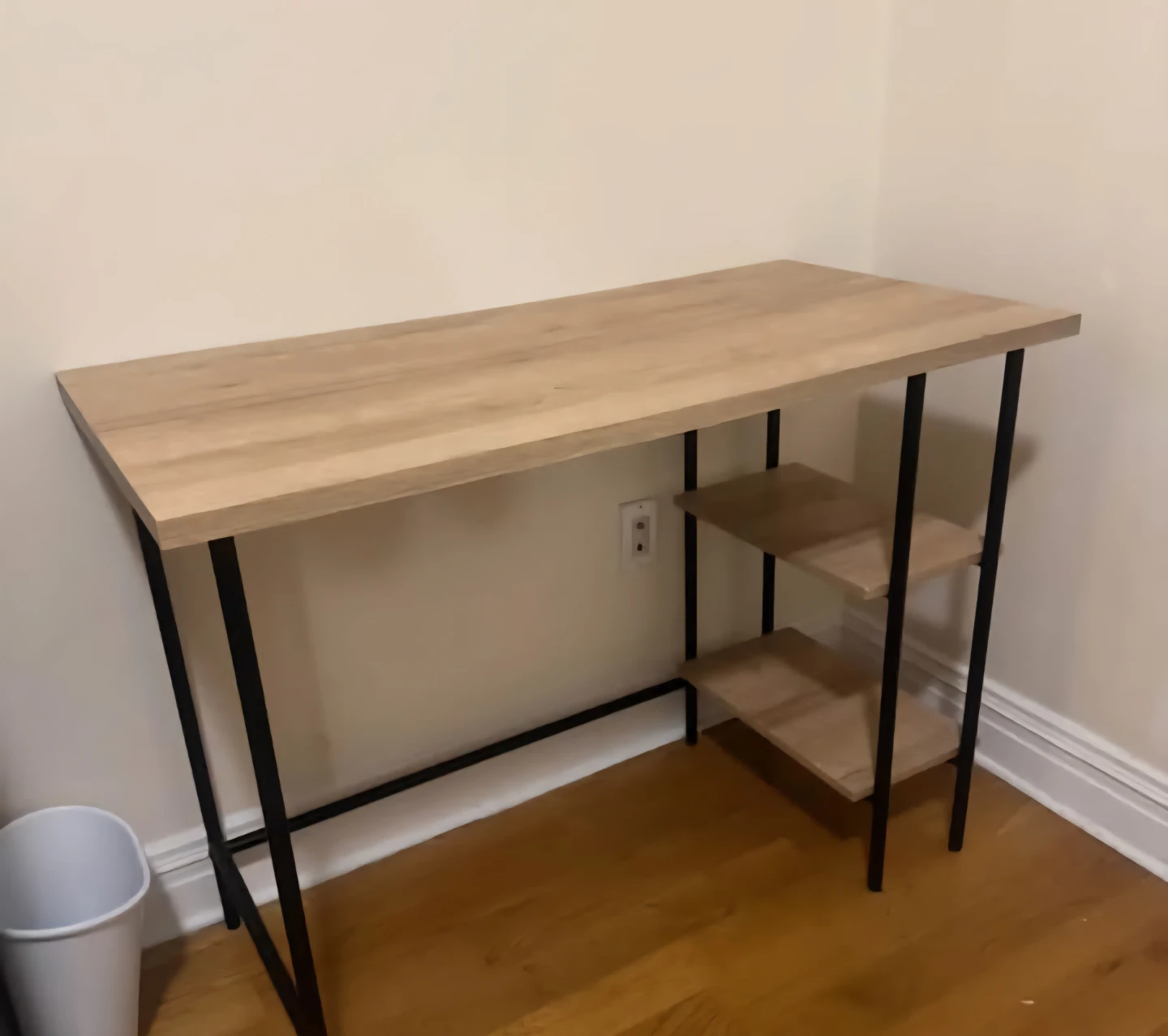 Wood Desk with Black Metal Frame and Shelves