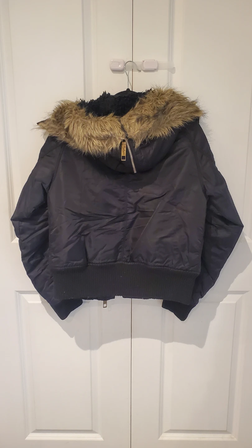 Black Bomber Jacket with Fur Hood - photo 2