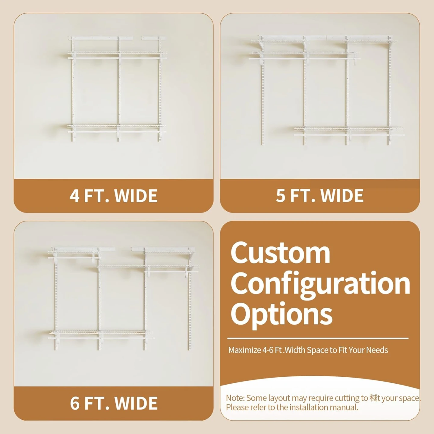 PROWORX 4-6 Ft Closet Organizer Wire Shelving System White - photo 4