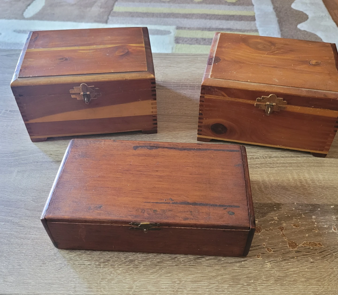Three Vintage Wooden Storage Boxes