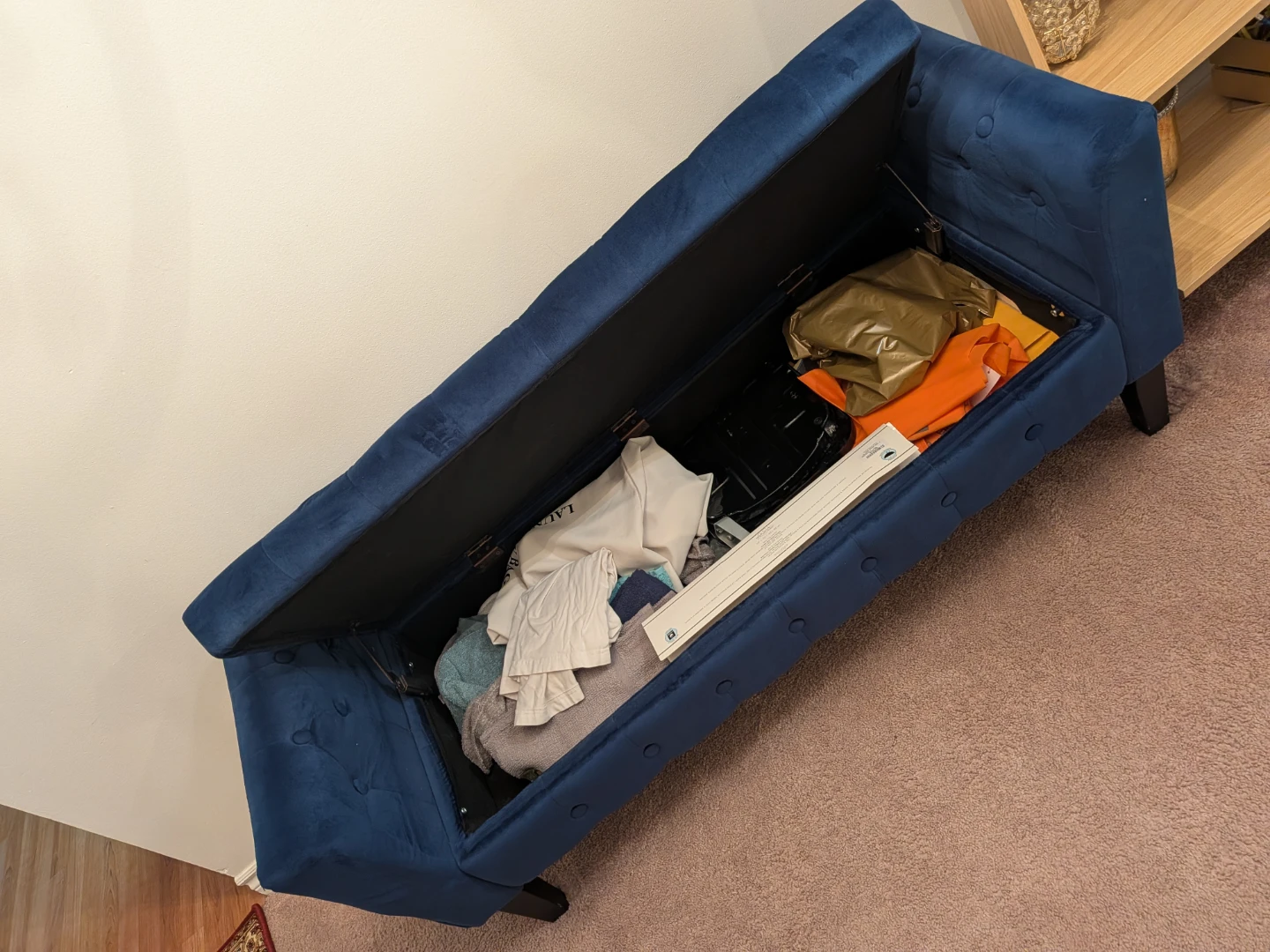 Royal blue tufted velvet bench with built in storage⚽ - photo 3