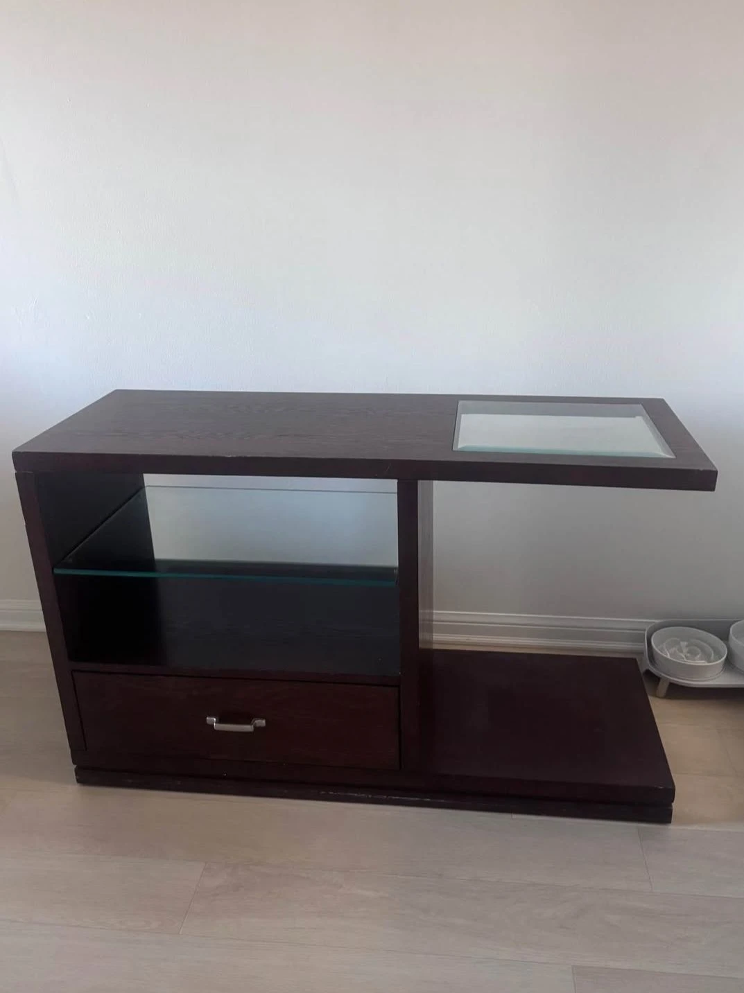 Dark Wood & Glass Side Table Tv Stand