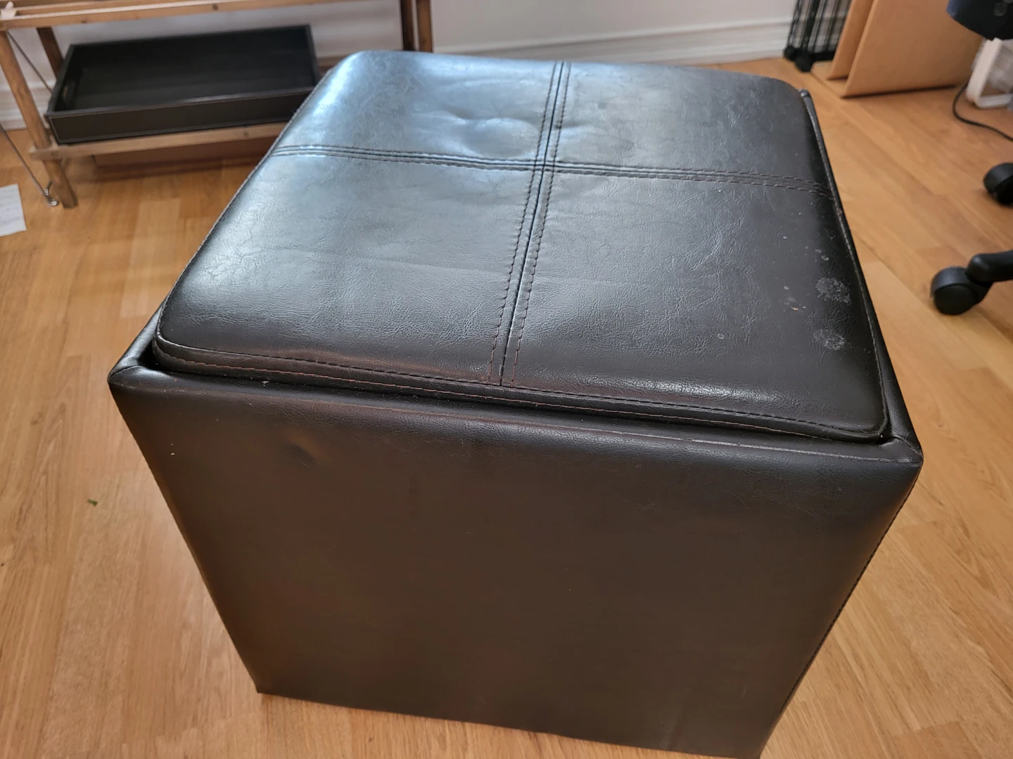 Black Faux Leather Storage Ottoman