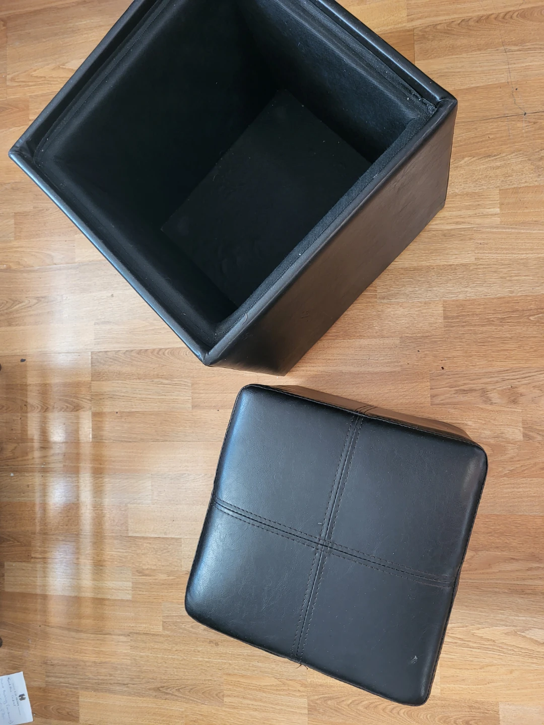Black Faux Leather Storage Ottoman - photo 4