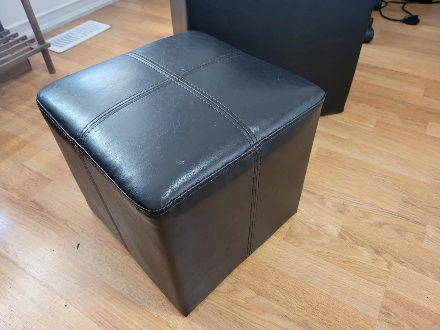 Black Faux Leather Storage Ottoman - photo 5