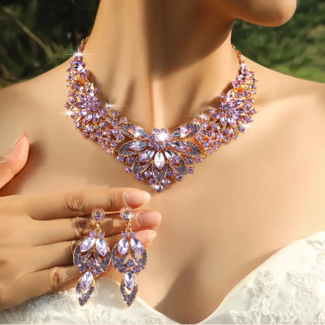 Purple Crystal Necklace and Earring Set. *Brand New* - photo 3