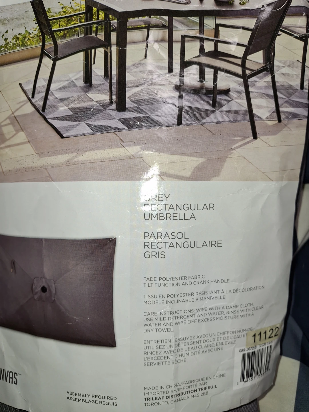 CANVAS Grey Rectangular Umbrella 9' x 6' - photo 2