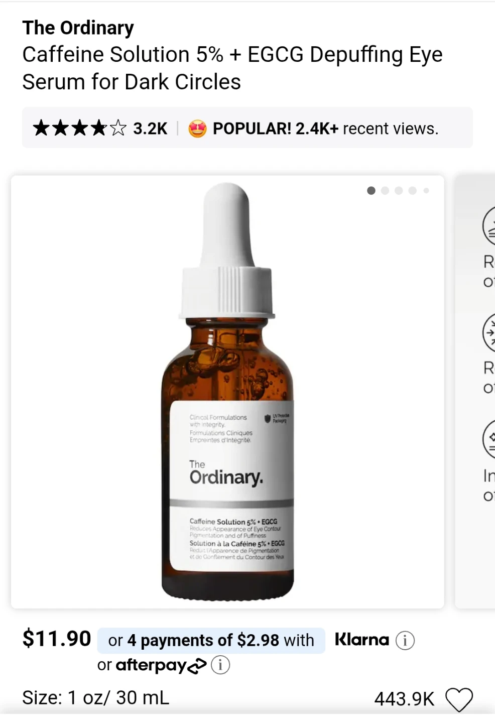 The Ordinary Caffeine Solution 5% + EGCG Depuffing Eye Serum