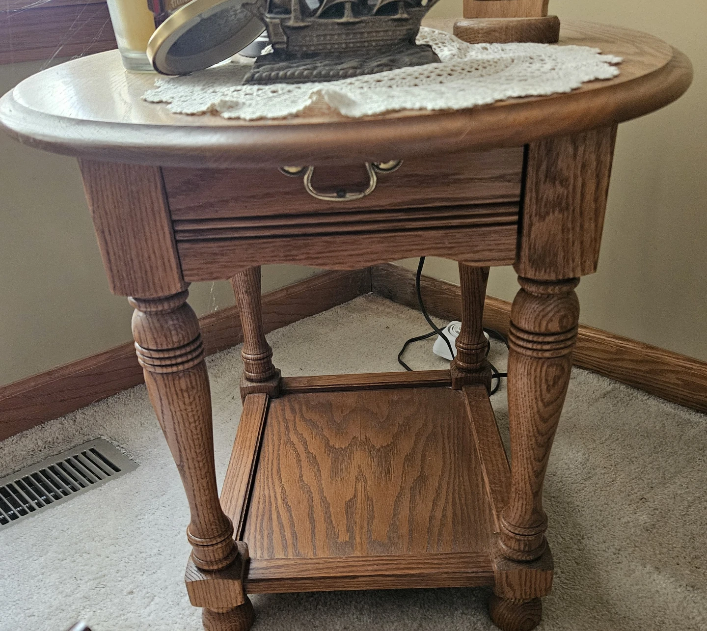 Matching Oak End Tables with Drawer - photo 2