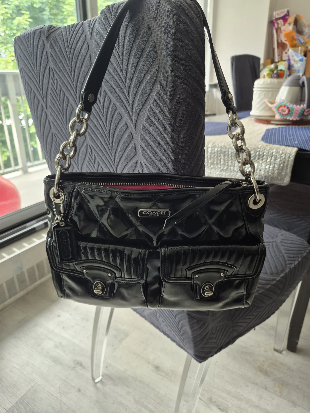 Black Patent Leather Coach Shoulder Bag
