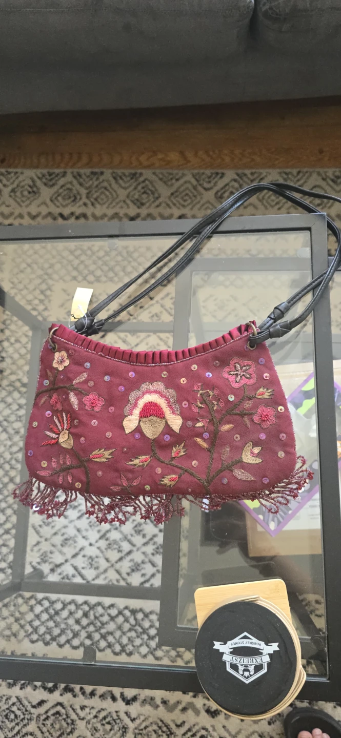 Embroidered Beaded Shoulder Bag