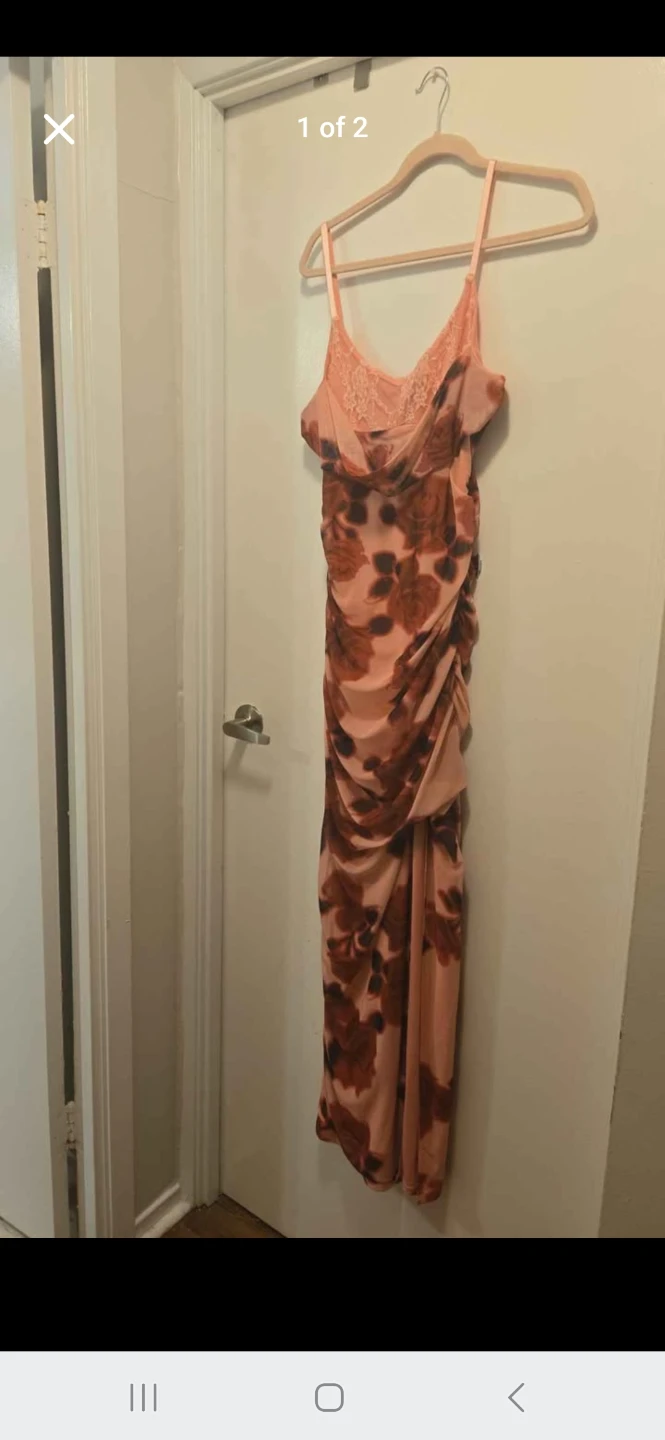 Pink Floral Ruched Midi Dress