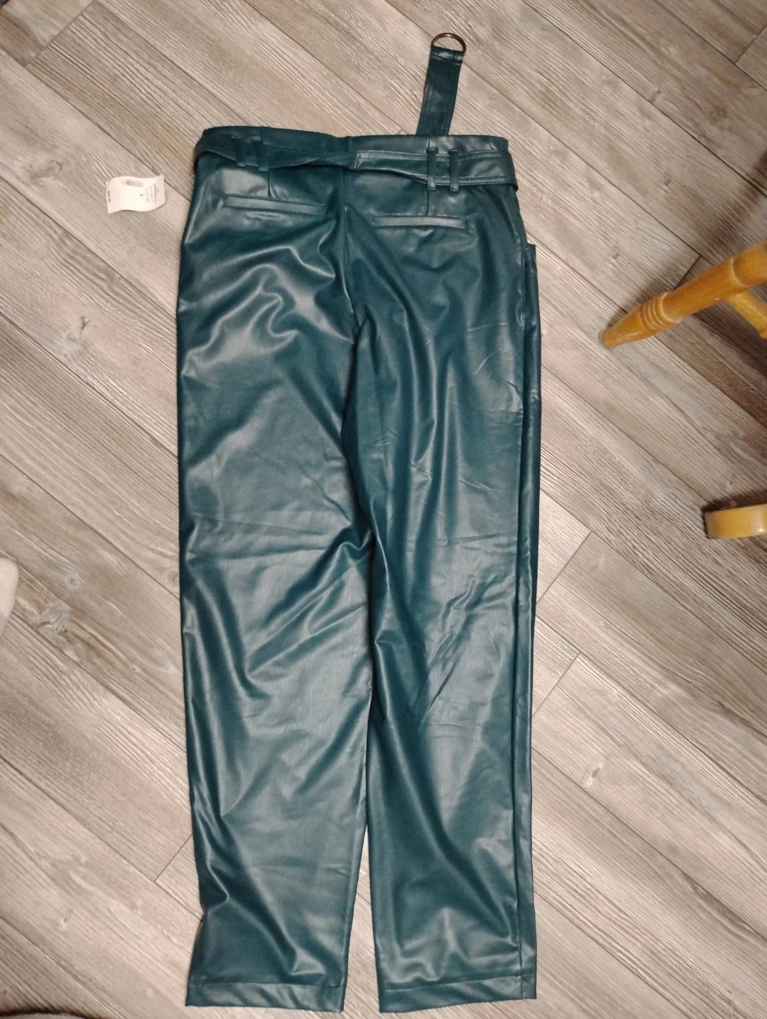 Teal Faux Leather Pants with Belt Size 6 - photo 2