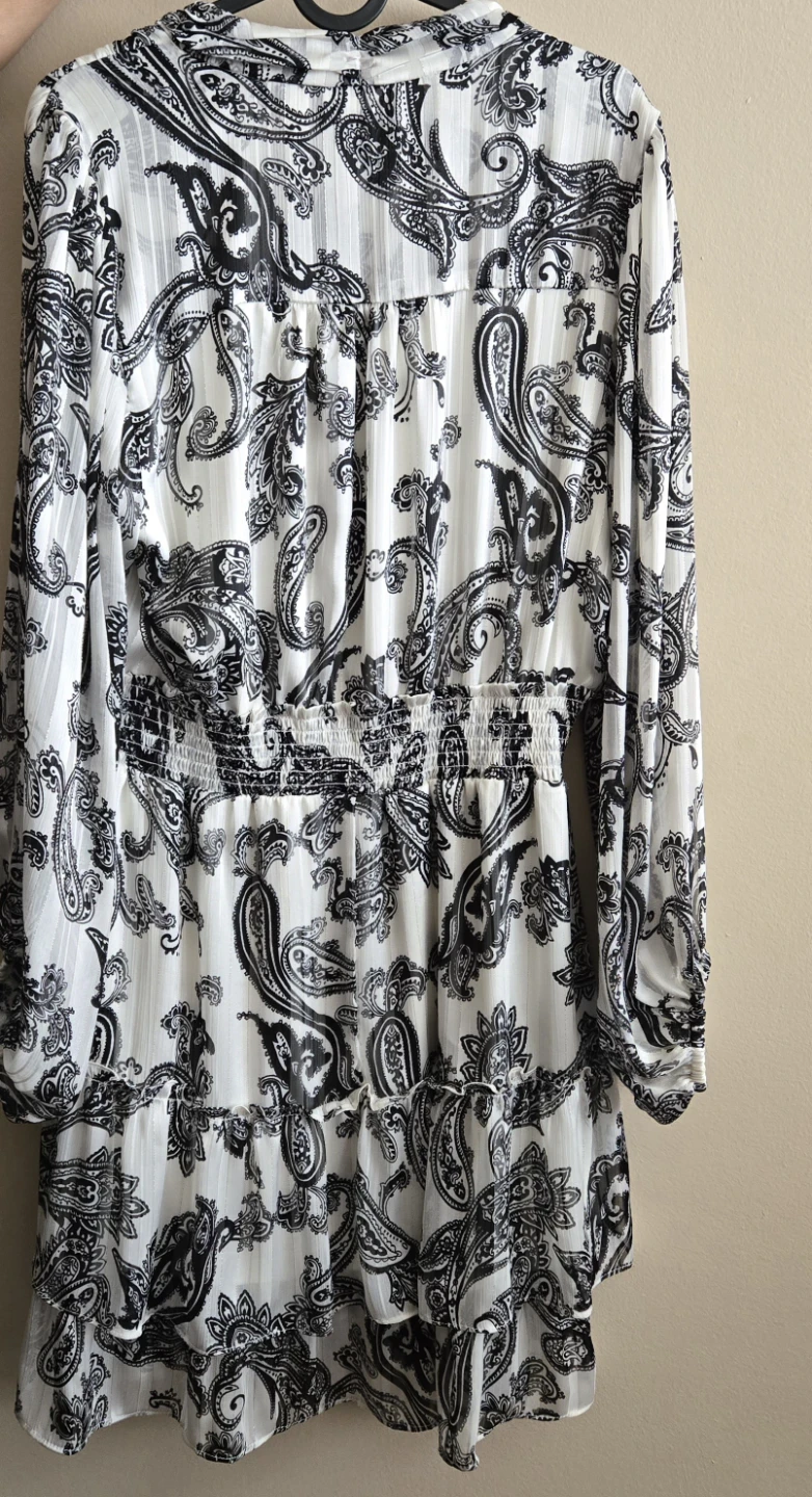 Large White Print Tiered Dress
