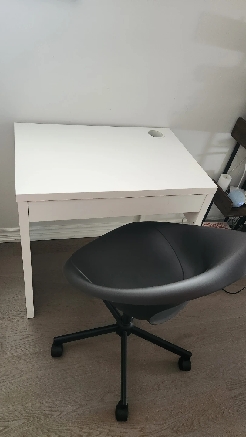 Black Swivel Office Chair and White Desk - photo 2