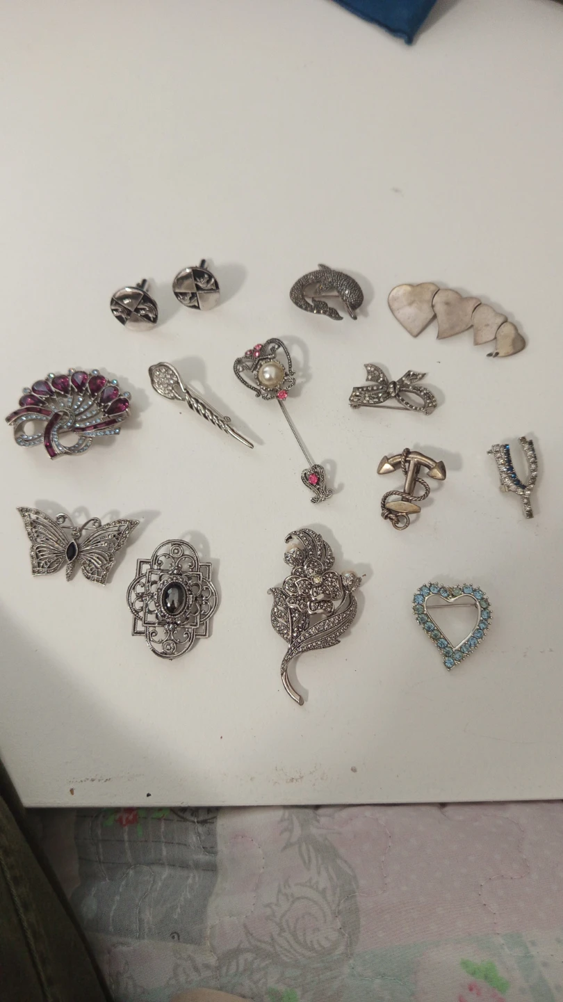 Silver Lot of 15 Assorted Vintage Brooches 10usd each piece