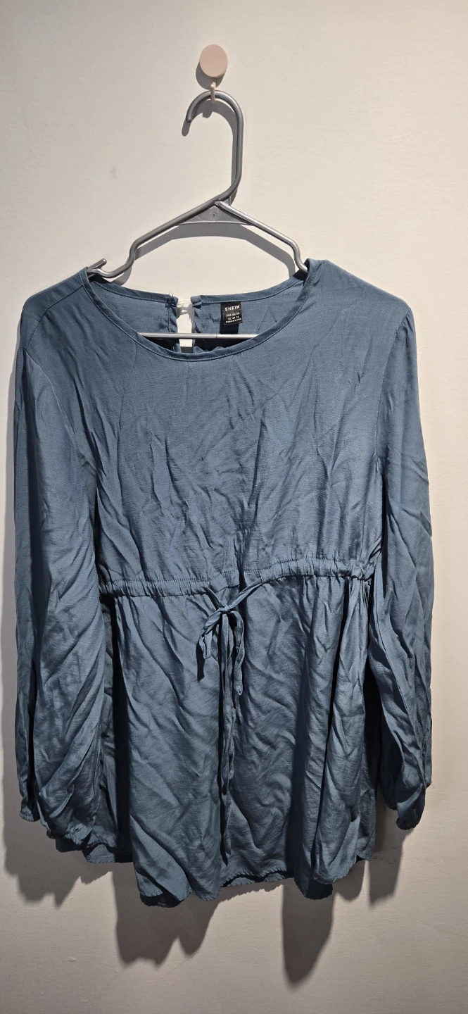 Shein Blue Long Sleeve Cinched Waist Top
