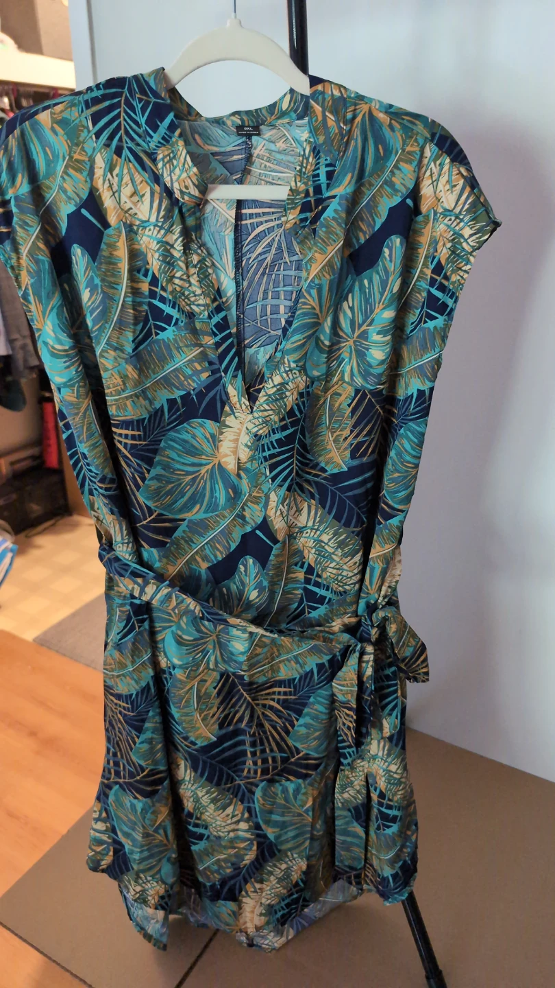 Tropical Print Wrap Dress 0XL