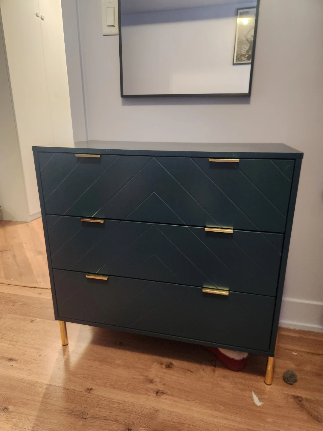 Dark Teal 3-Drawer Dresser with Gold Legs