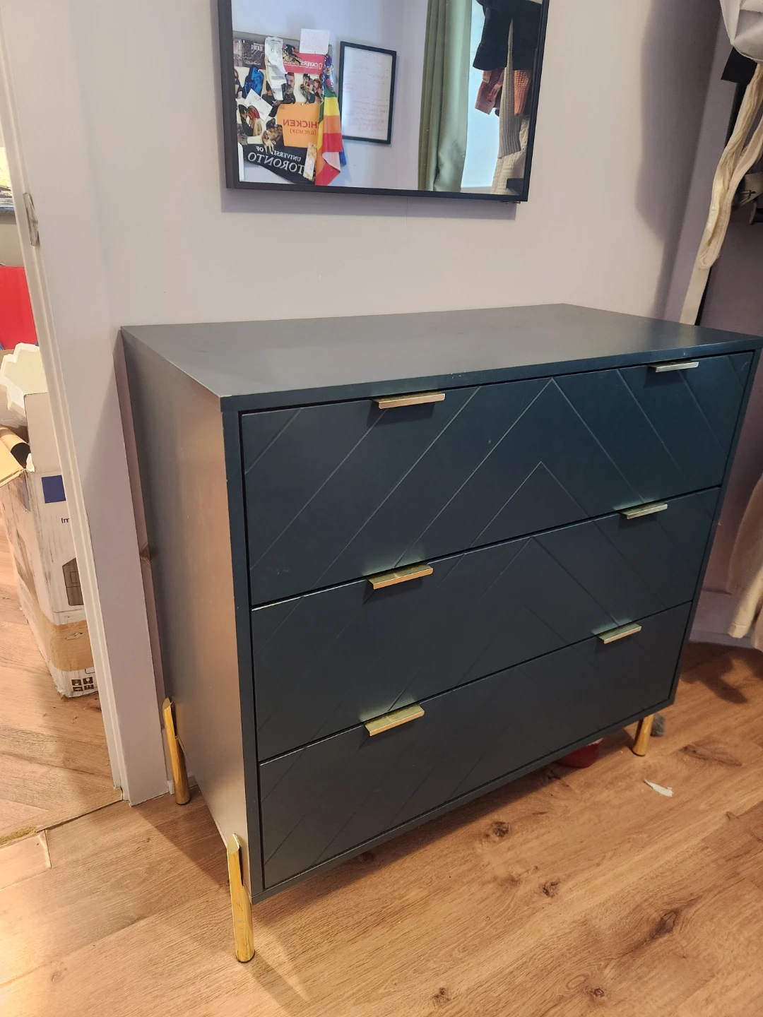 Dark Teal 3-Drawer Dresser with Gold Legs - photo 2