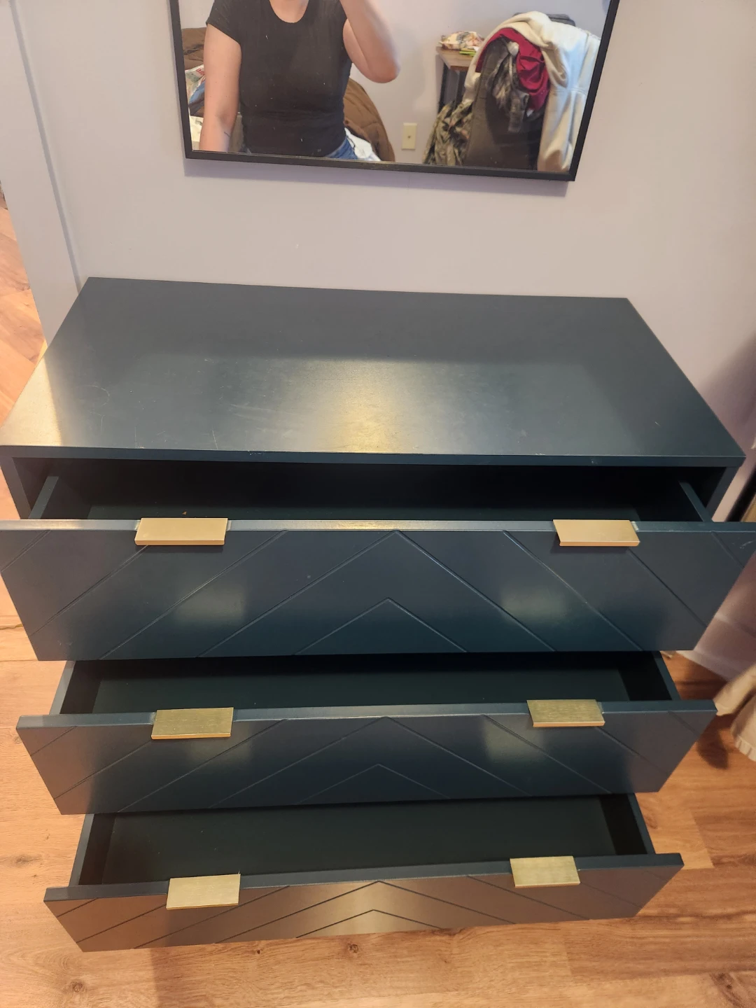 Dark Teal 3-Drawer Dresser with Gold Legs - photo 5